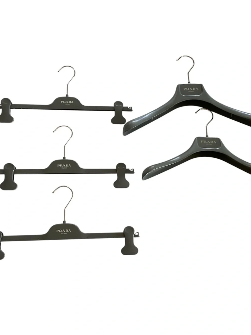 PRADA Milano Authentic Grey Hangers Set of 5 - 2 Coat & 3 Skirt/Pant